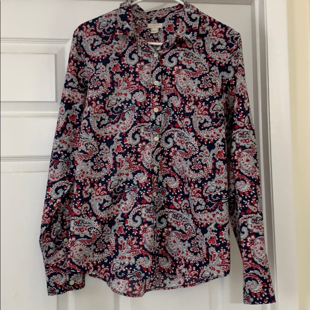 J Crew Red and Blue Paisley Blouse
